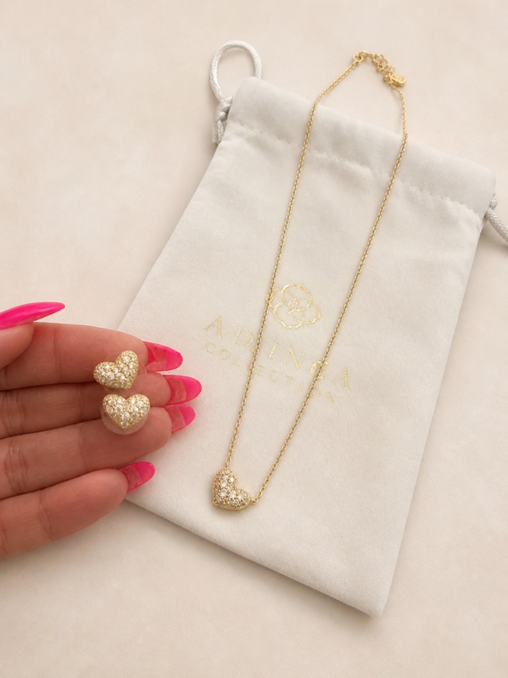 Kendra Scott Gold Pavé Heart Necklace and Studs Set